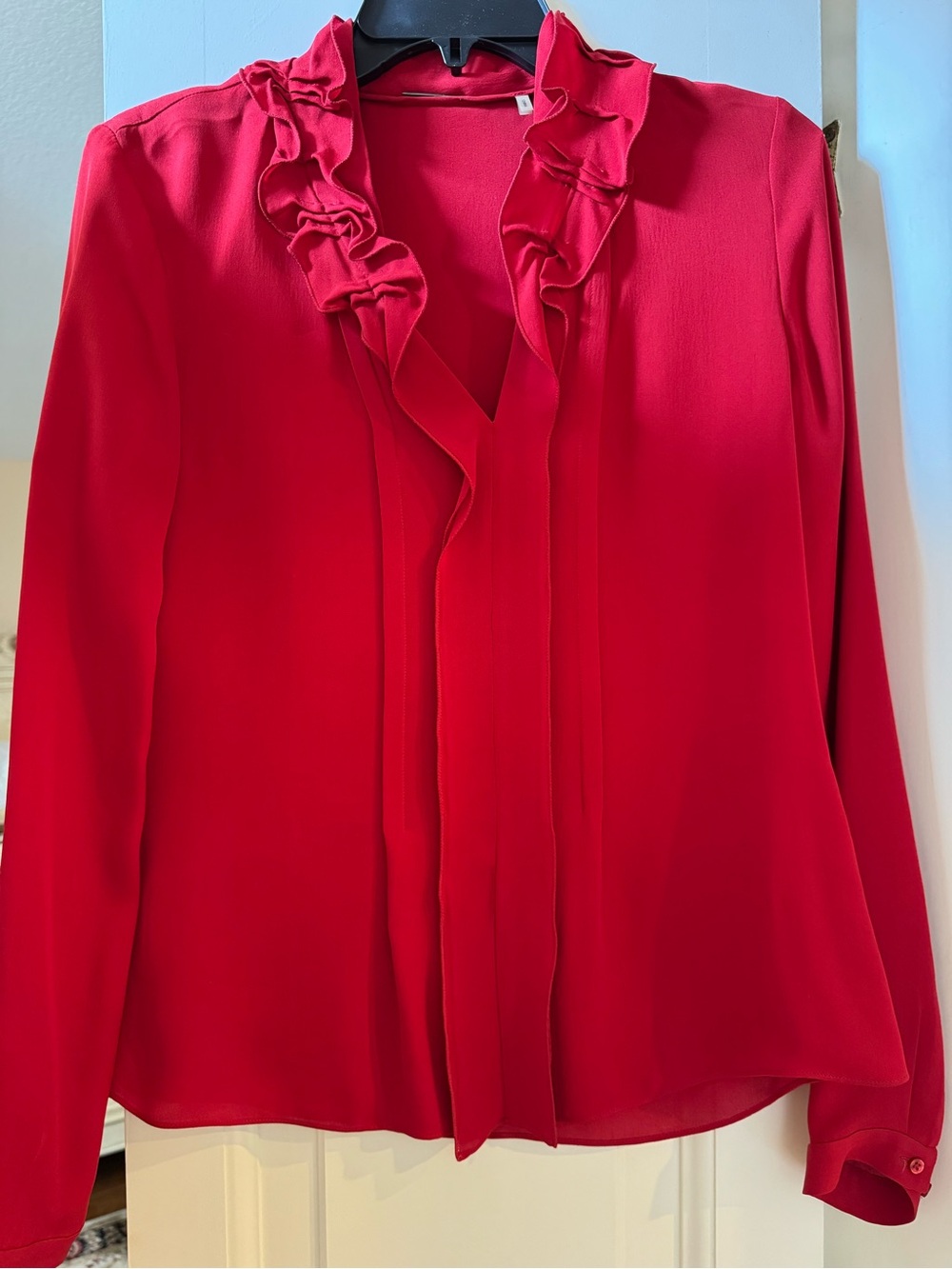 Elie Tahari Scarlet Ruffle V-Neck Blouse
